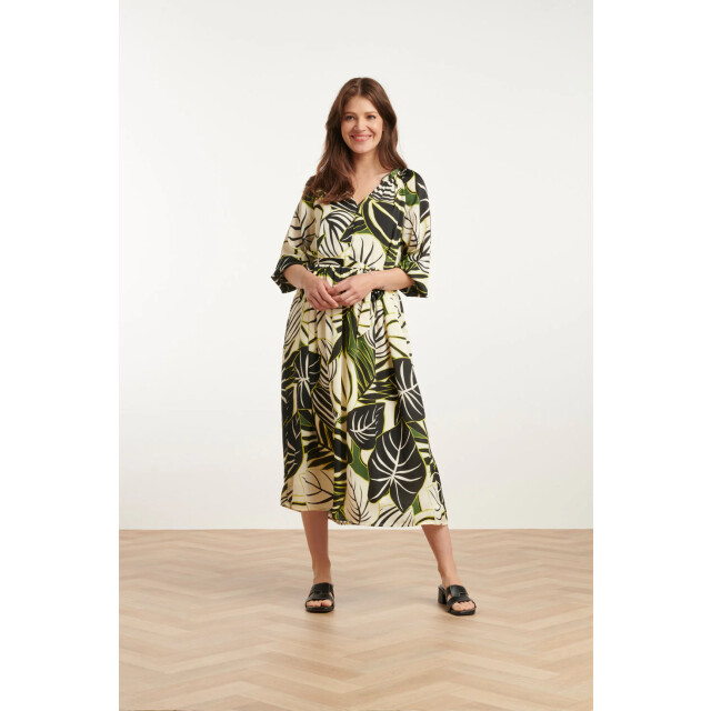 Smashed Lemon 25070 leaf print chiffon midi jurk | 25070-530-998 large
