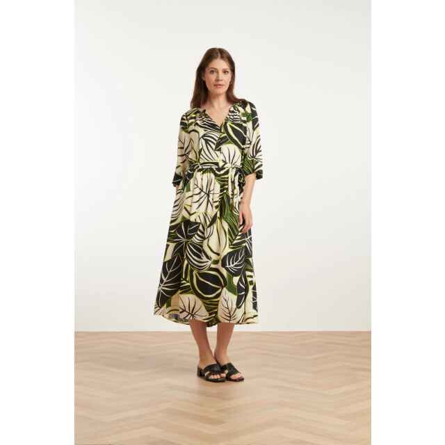 Smashed Lemon 25070 leaf print chiffon midi jurk | 25070-530-998 large