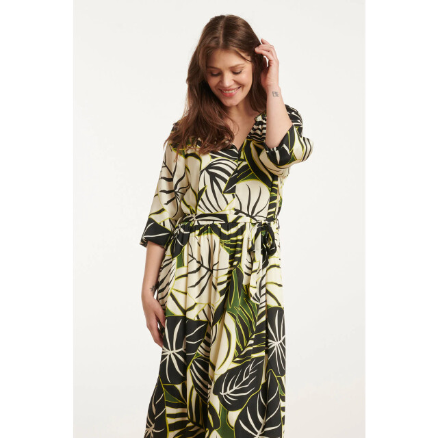 Smashed Lemon 25070 leaf print chiffon midi jurk | 25070-530-998 large
