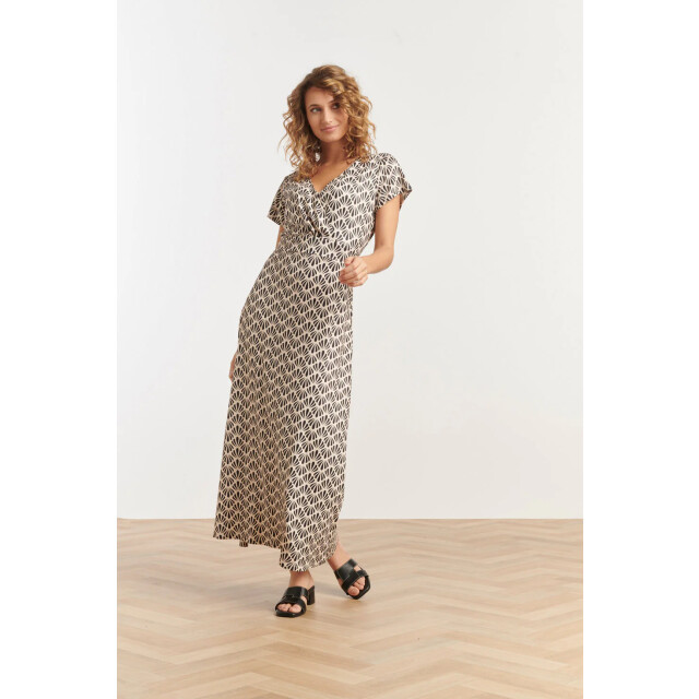 Smashed Lemon 25063 off-white en zwarte schelpenprint maxi-jurk 25063-010-999 large