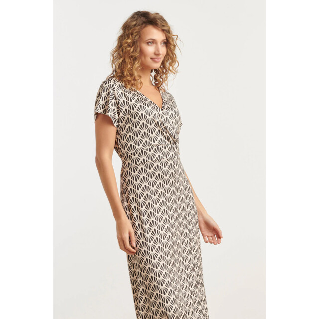 Smashed Lemon 25063 off-white en zwarte schelpenprint maxi-jurk 25063-010-999 large