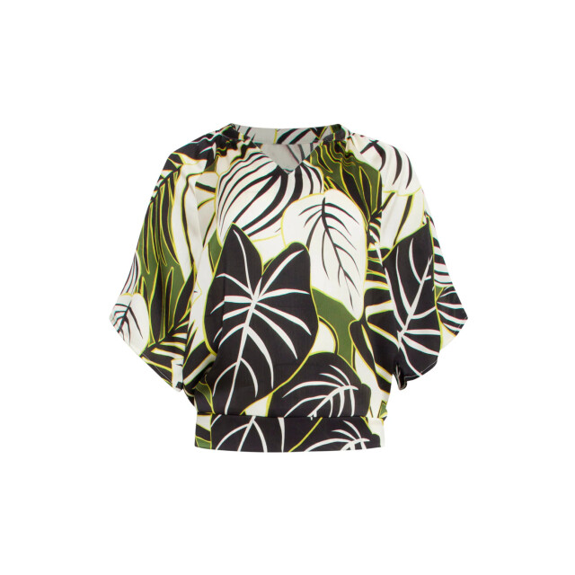 Smashed Lemon 25071 leaf print chiffon top met v-halsflared mouwen | 25071-530-998 large