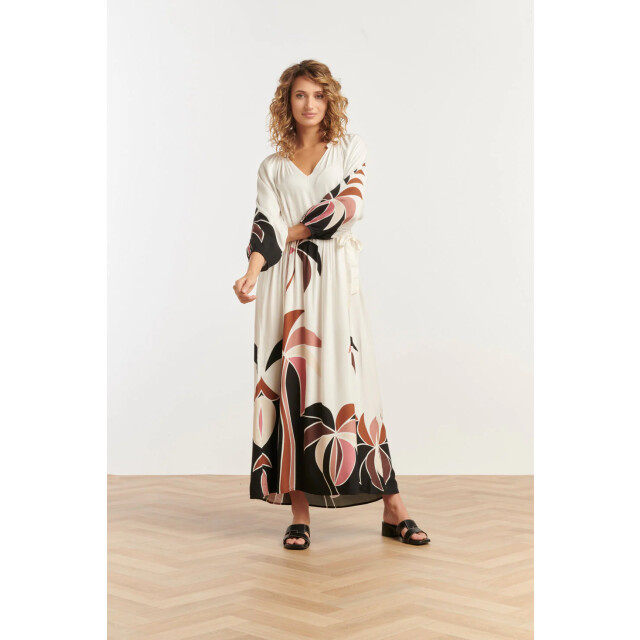 Smashed Lemon 25057 off white flowy maxi jurk met mauve palm print | 25057-720-998 large
