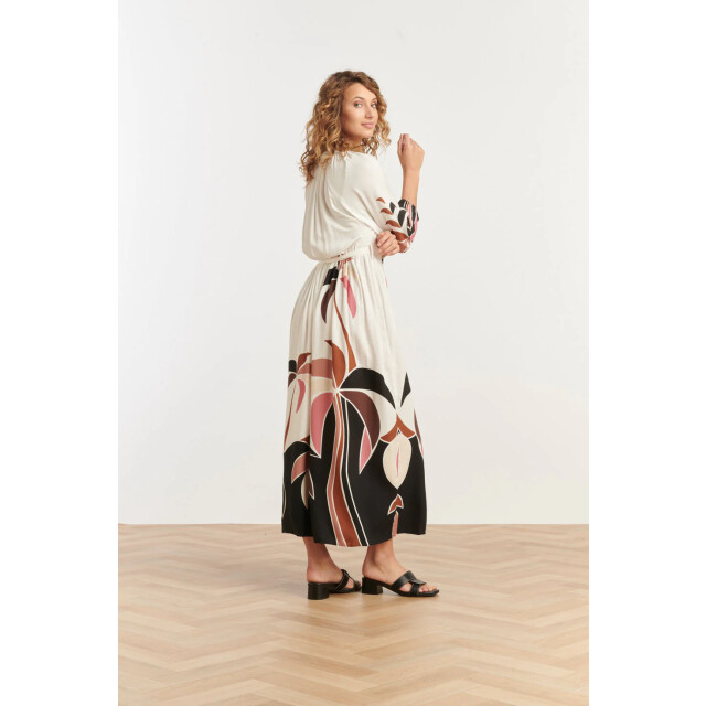 Smashed Lemon 25057 off white flowy maxi jurk met mauve palm print | 25057-720-998 large