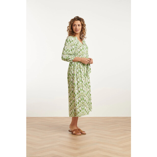 Smashed Lemon 25032 v-hals midi jurk met slangenprint | white-light 25032-000-500 large