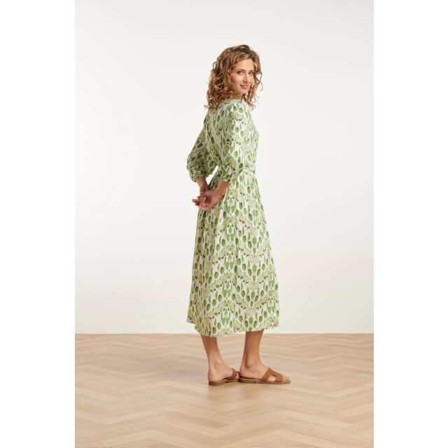 Smashed Lemon 25032 v-hals midi jurk met slangenprint | white-light 25032-000-500 large