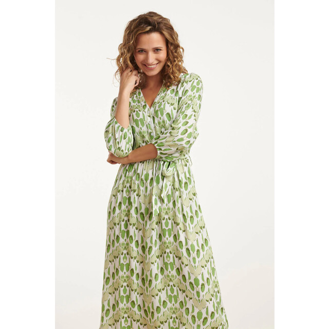 Smashed Lemon 25032 v-hals midi jurk met slangenprint | white-light 25032-000-500 large