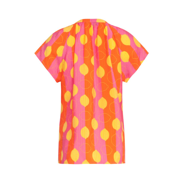 Smashed Lemon 25001 v-hals korte mouw top met citroenstrepen print | 25001-998-XXL large
