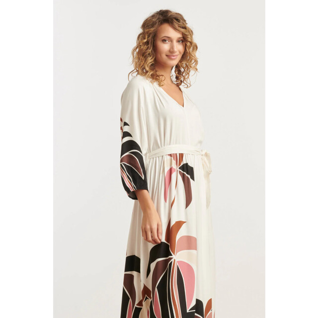 Smashed Lemon 25057 off white flowy maxi jurk met mauve palm print | 25057-720-998 large