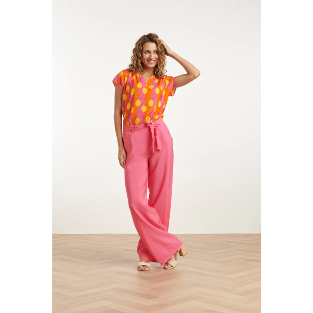 Smashed Lemon 25001 v-hals korte mouw top met citroenstrepen print | 25001-998-XXL large