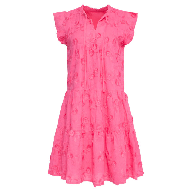 Smashed Lemon 24353 fuchsia jurk met 3d bloemenstructuur | 24353-445-3XL large