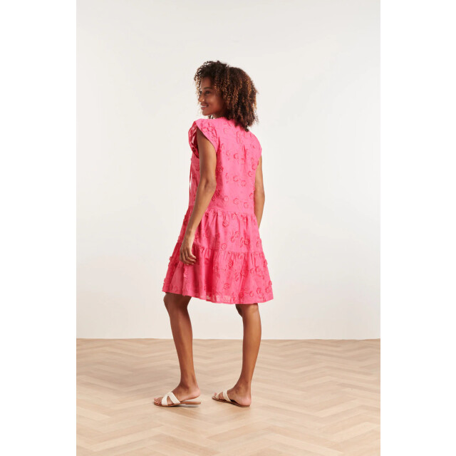Smashed Lemon 24353 fuchsia jurk met 3d bloemenstructuur | 24353-445-3XL large