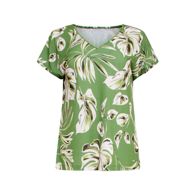 Smashed Lemon 25161 bladprint stretch top met v-hals | army-light 25161-550-500 large