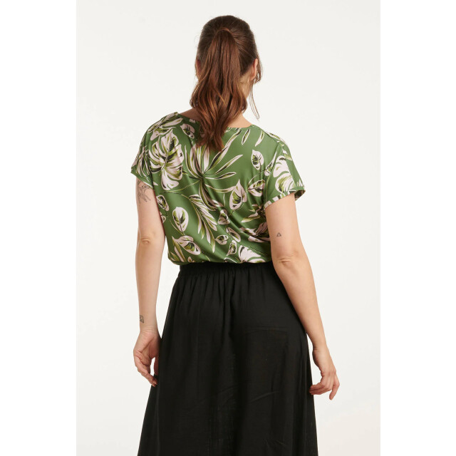 Smashed Lemon 25161 bladprint stretch top met v-hals | army-light 25161-550-500 large
