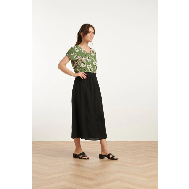Smashed Lemon 25161 bladprint stretch top met v-hals | army-light 25161-550-500 large