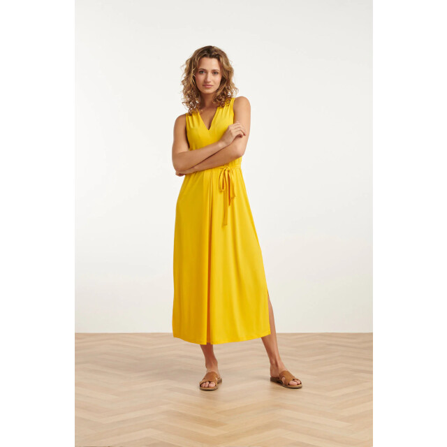 Smashed Lemon 25173 stretch midi jurk met v-hals | 25173-150-S large
