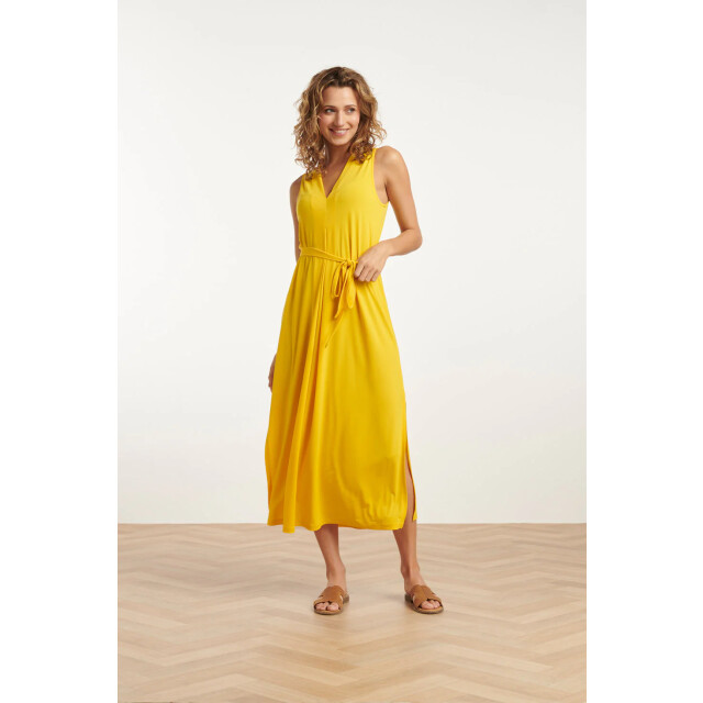Smashed Lemon 25173 stretch midi jurk met v-hals | 25173-150-S large