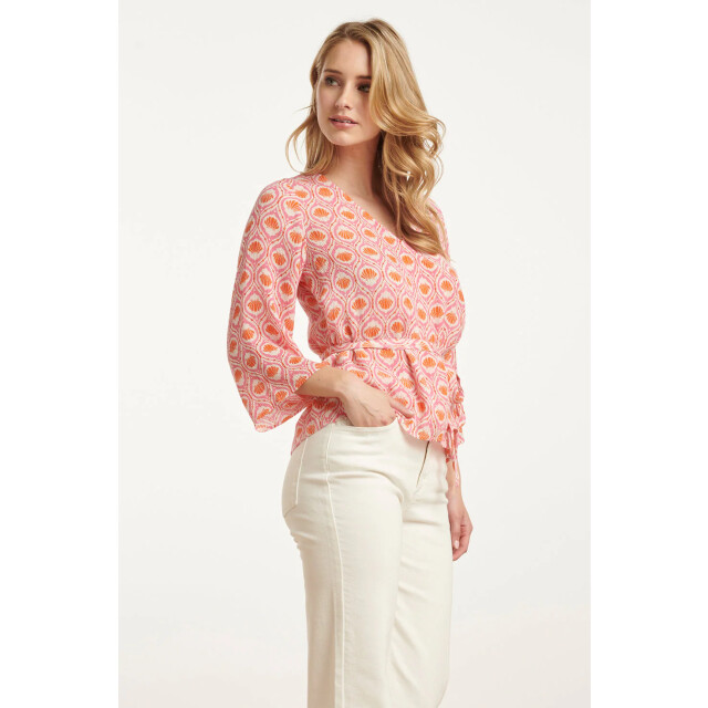 Smashed Lemon 25184 wrap top met schelpenprintperzik | 25184-998-XL large