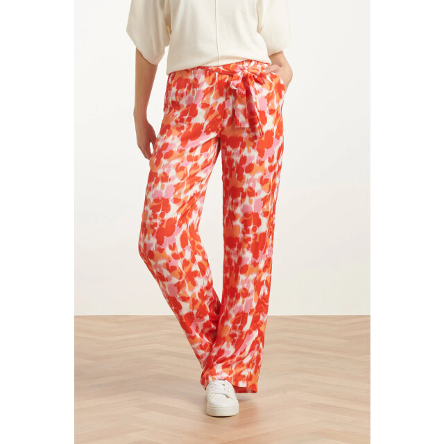 Smashed Lemon 25209 satijnen broek met peach bloemenprint | 25209-210-998 large