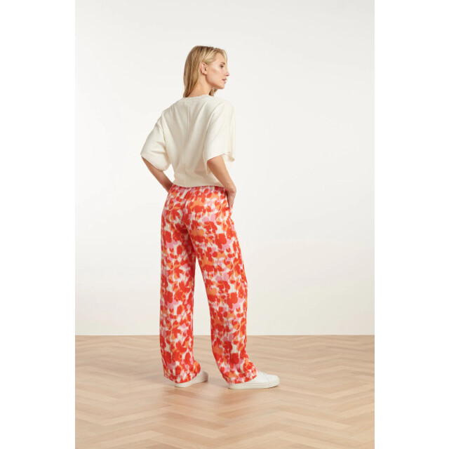 Smashed Lemon 25209 satijnen broek met peach bloemenprint | 25209-210-998 large