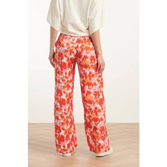 Smashed Lemon 25209 satijnen broek met peach bloemenprint | 25209-210-998 large