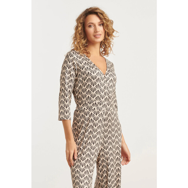 Smashed Lemon 25061 off-white en zwarte jumpsuit met schelpenprint 25061-010-999 large