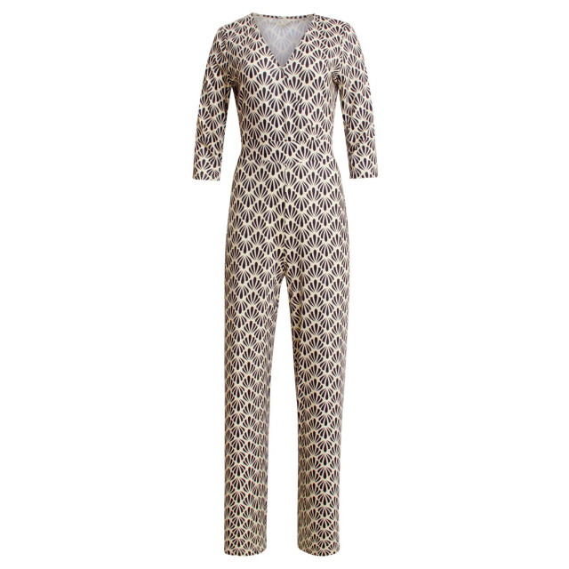 Smashed Lemon 25061 off-white en zwarte jumpsuit met schelpenprint 25061-010-999 large