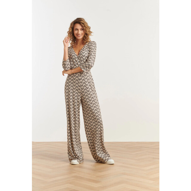 Smashed Lemon 25061 off-white en zwarte jumpsuit met schelpenprint 25061-010-999 large