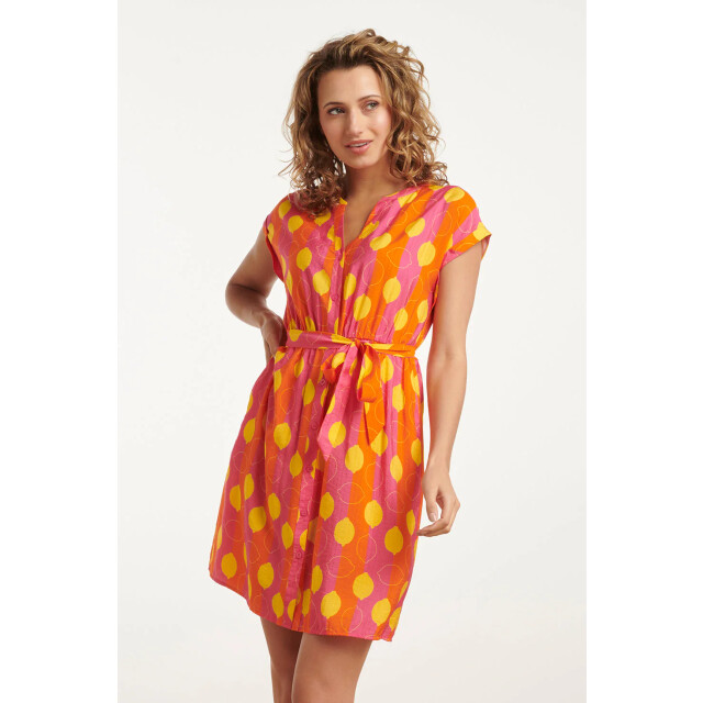 Smashed Lemon 25000 v-hals korte jurk met citroenstrepen print | 25000-998-3XL large