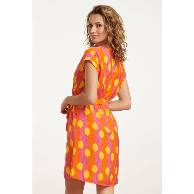 Smashed Lemon 25000 v-hals korte jurk met citroenstrepen print | 25000-998-3XL large