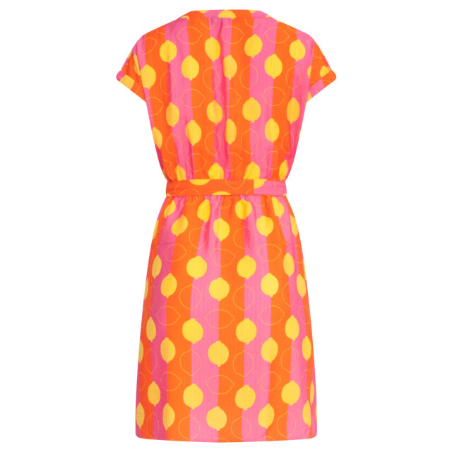 Smashed Lemon 25000 v-hals korte jurk met citroenstrepen print | 25000-998-3XL large