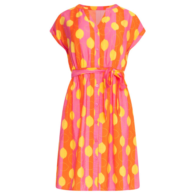 Smashed Lemon 25000 v-hals korte jurk met citroenstrepen print | 25000-998-3XL large