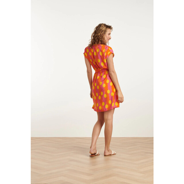 Smashed Lemon 25000 v-hals korte jurk met citroenstrepen print | 25000-998-3XL large