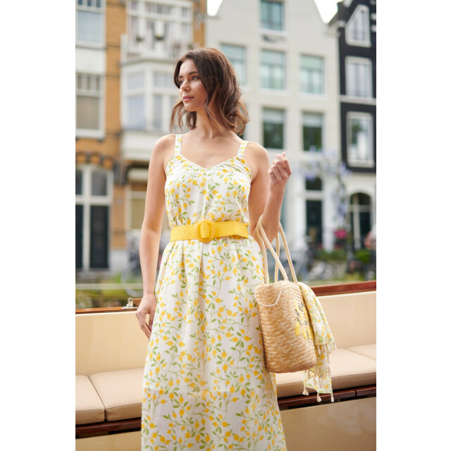 Smashed Lemon 25011 midi strappy jurk met citroenprint | 25011-000-998 large