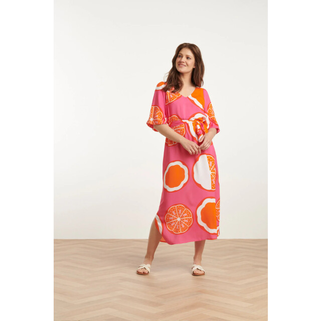 Smashed Lemon 25028 v-neck midi jurk met ballonmouwengrafisch 25028-420-998 large