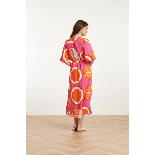 Smashed Lemon 25028 v-neck midi jurk met ballonmouwengrafisch 25028-420-998 large