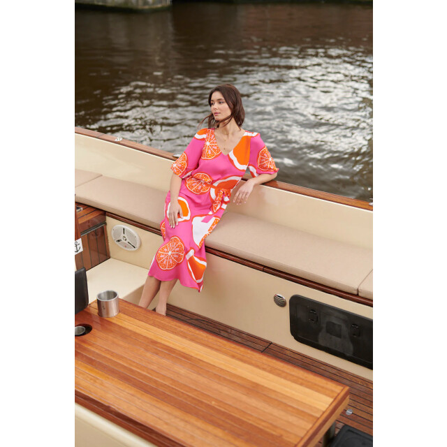 Smashed Lemon 25028 v-neck midi jurk met ballonmouwengrafisch 25028-420-998 large