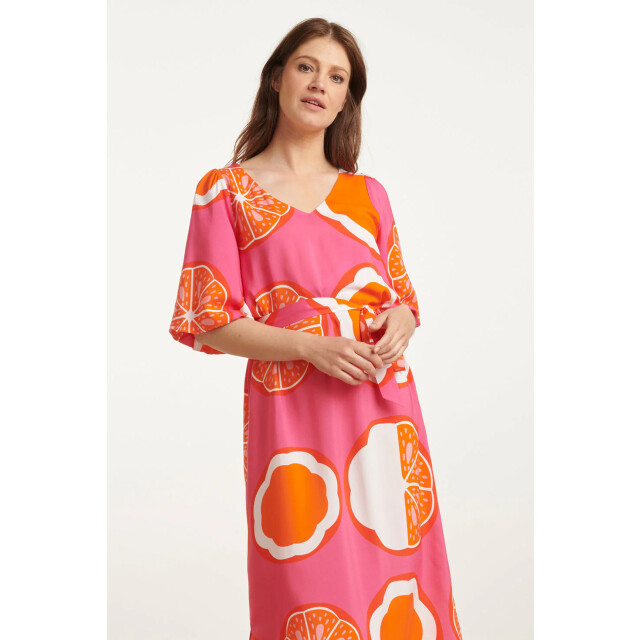 Smashed Lemon 25028 v-neck midi jurk met ballonmouwengrafisch 25028-420-998 large