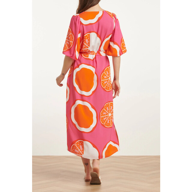 Smashed Lemon 25028 v-neck midi jurk met ballonmouwengrafisch 25028-420-998 large
