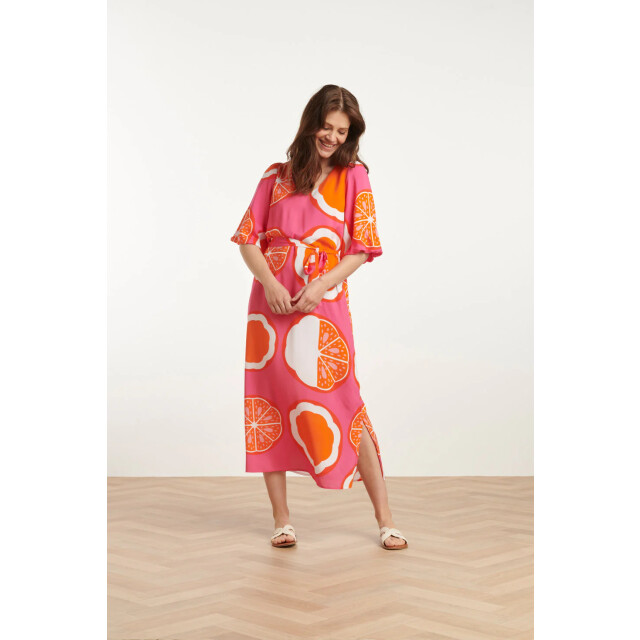 Smashed Lemon 25028 v-neck midi jurk met ballonmouwengrafisch 25028-420-998 large