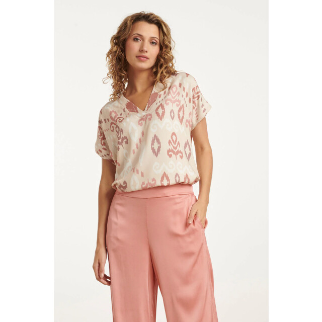 Smashed Lemon 25045 v-hals paneel top met een groot aztec print in 25045-720-998 large