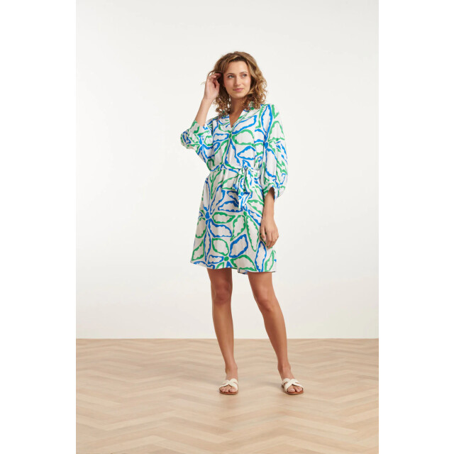 Smashed Lemon 25052 korte jurk met kraaggrafisch bloemenprintcobalt | 25052-650-530 large