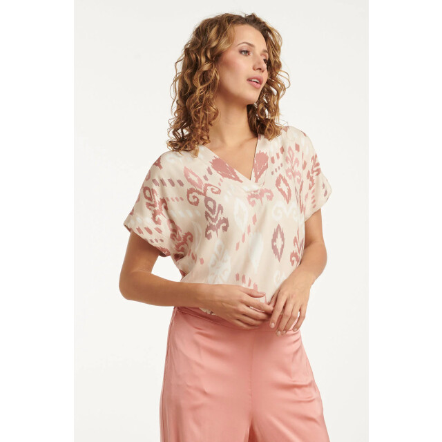 Smashed Lemon 25045 v-hals paneel top met een groot aztec print in 25045-720-998 large