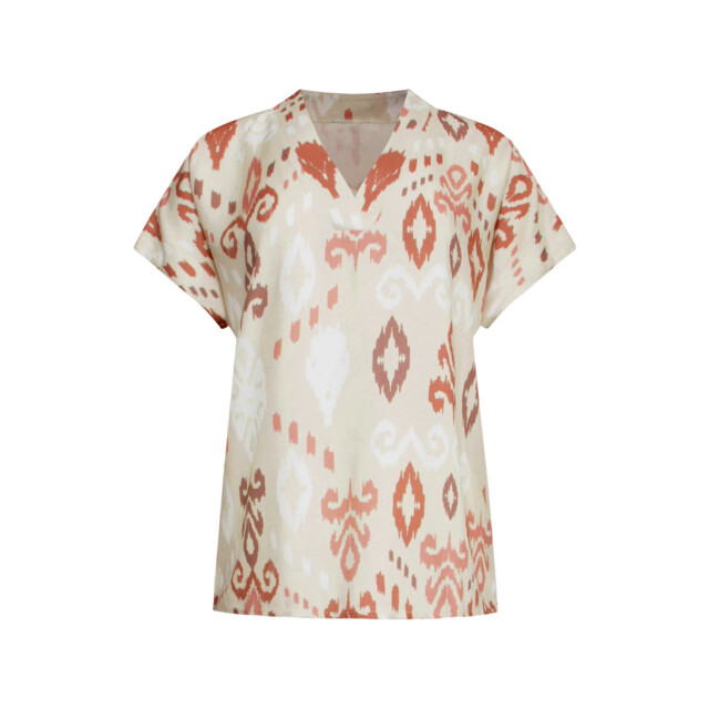 Smashed Lemon 25045 v-hals paneel top met een groot aztec print in 25045-720-998 large