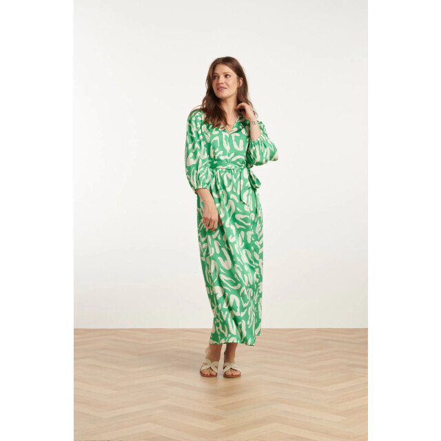 Smashed Lemon 25082 satin maxi jurk met groene en witte dierenprint 25082-530-000 large
