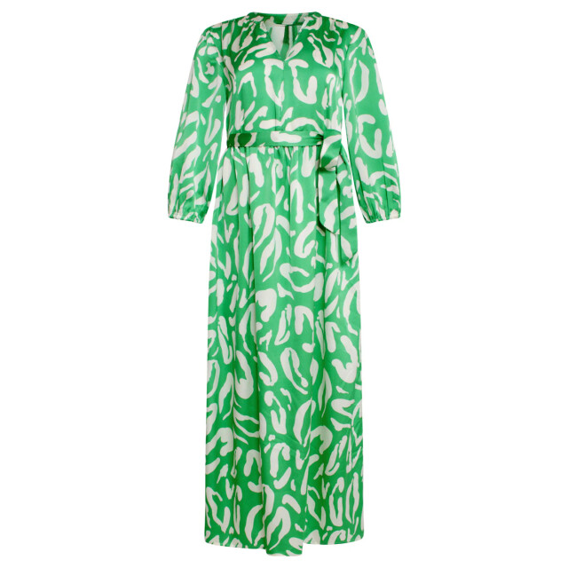Smashed Lemon 25082 satin maxi jurk met groene en witte dierenprint 25082-530-000 large
