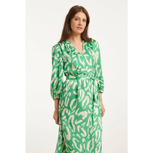 Smashed Lemon 25082 satin maxi jurk met groene en witte dierenprint 25082-530-000 large