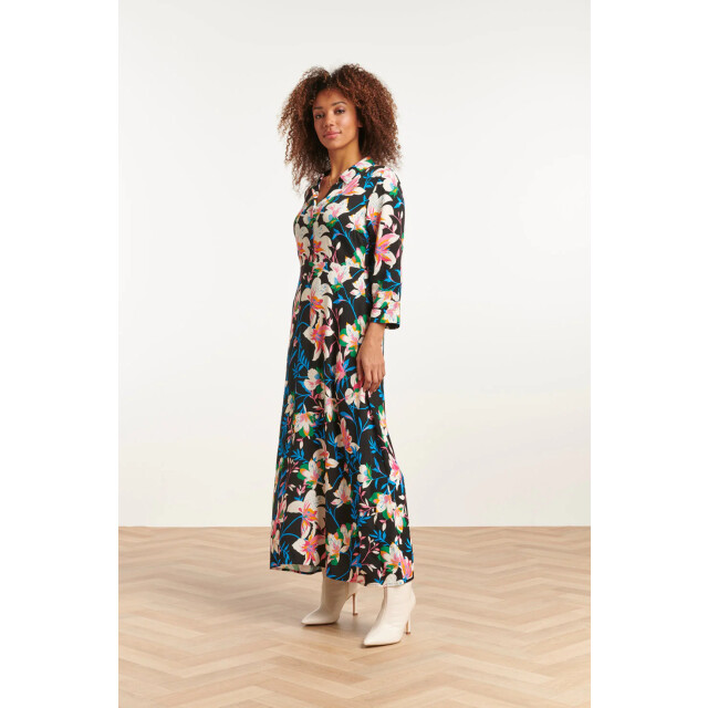 Smashed Lemon 23547 flared maxi jurk met heldere bloemenprint | 23547-999-998 large