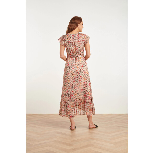 Smashed Lemon 24412 aardetinten satijnen wrap jurk met azteekse print 24412-998-L large