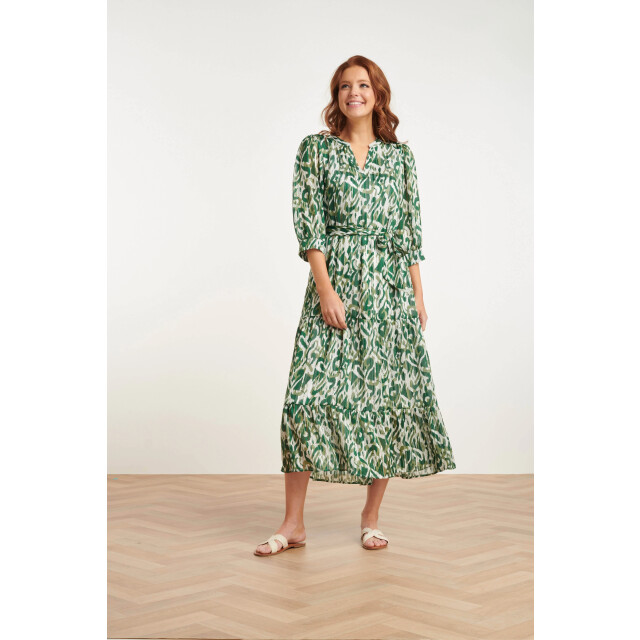 Smashed Lemon 24405 satijnen maxi jurk met abstracte print3/4 mouwen 24405-000-530 large
